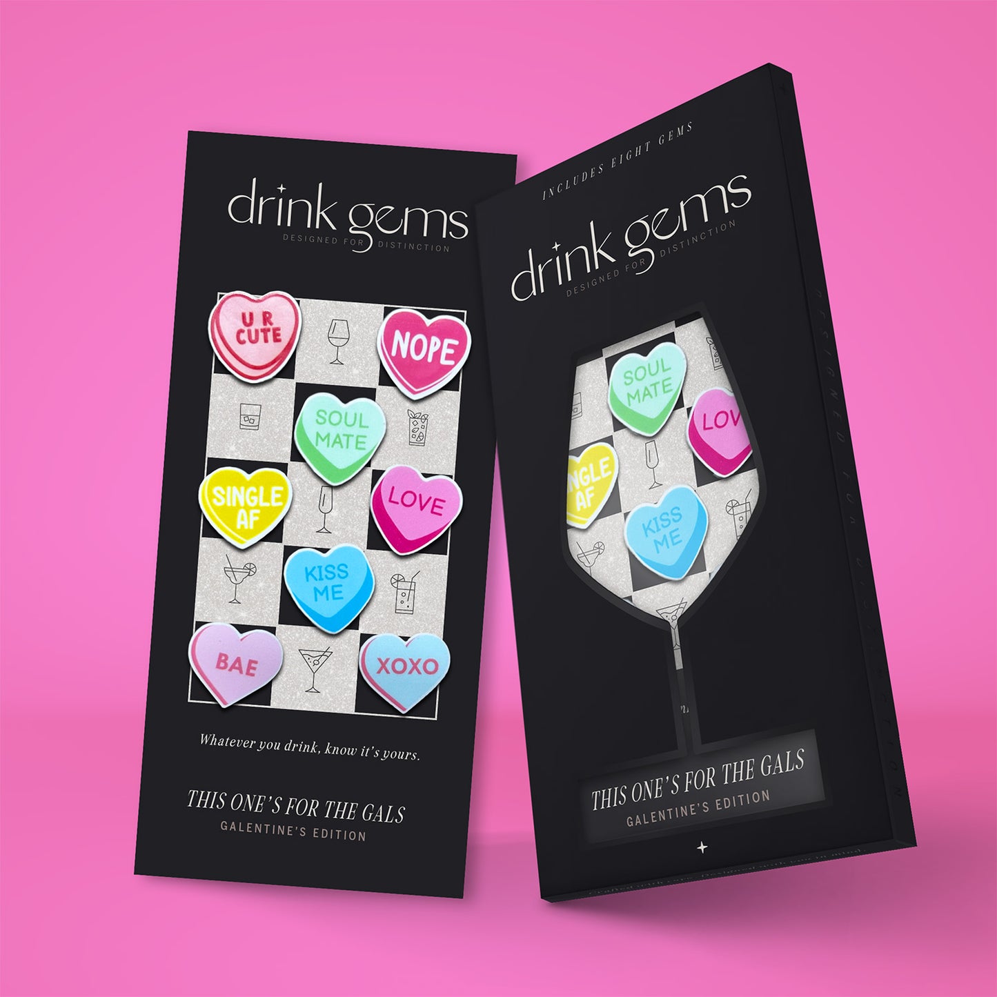 Wine, Galentine's Day, Gals, Galentines, Drink Gems, Drinkware ACCESSORIES, Valentine's Day, candy hearts, I love you, holiday