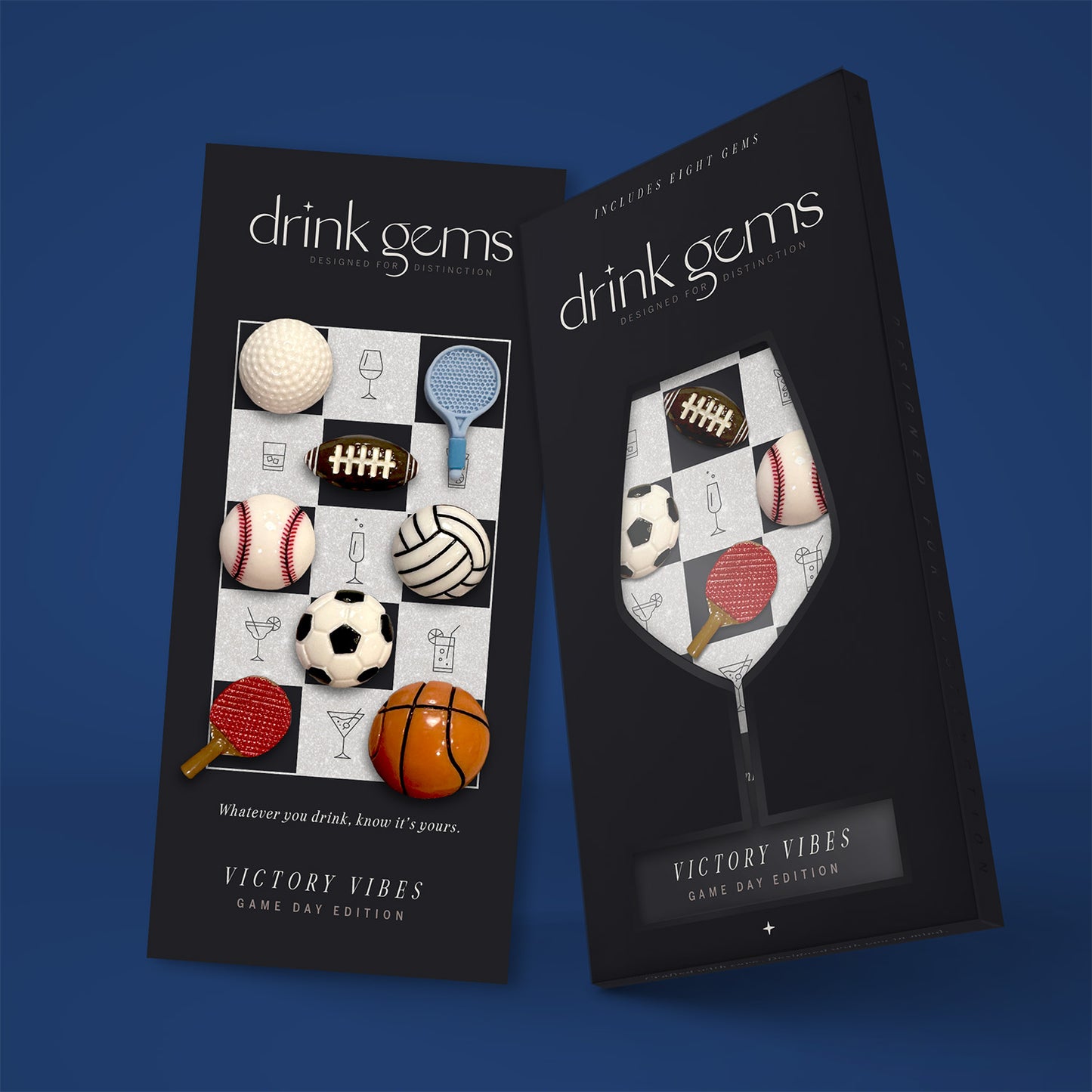 Wine Charms, Glassware accessories, sports, game day, tailgate, tailgate gifts, hostess gifts, drink gems, wine, cocktails, magnetic drink gems, soccer, baseball, football, golf, tennis, basketball, ping pong gifts, hosting, party favor, wine gifts 
