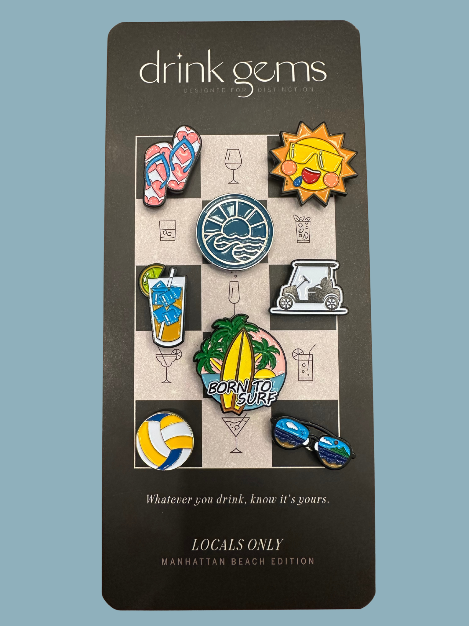 Manhattan Beach - LOCALS, surf, volleyball, golf cart, sunshine, wine, hostess gift, drink gems, summer, waves, Drinkware ACCESSORIES